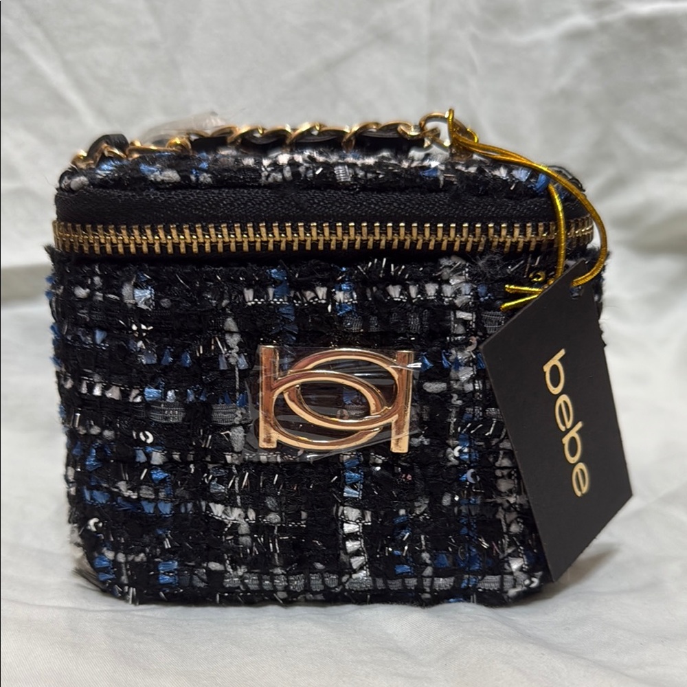 Bebe Black and Blue Mini Bag with Tweed Texture